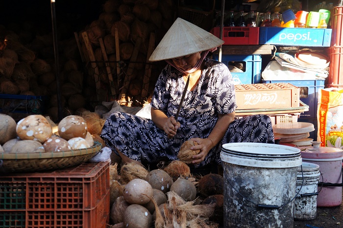 Coconut is sold all year round at Đông Ba Market.